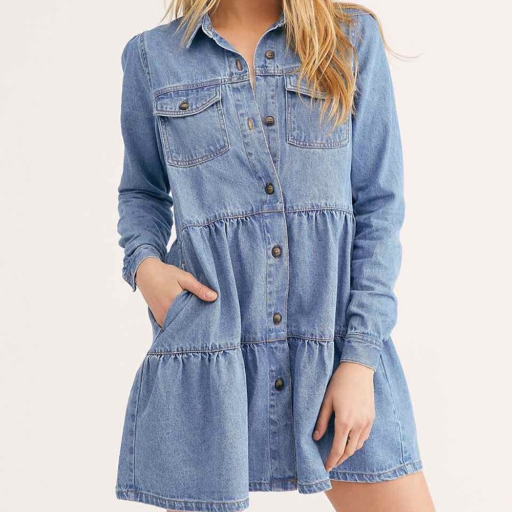 Free People Blue Denim Mini Dress